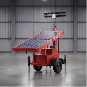 Torre de Iluminação Solar Eco 300 da Revlo vista geral, com placas fotovoltaicas recolhidas